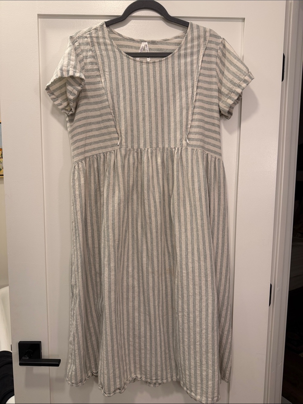 Seraphine Gray-Grewn and White Striped Short Sleeve Nursing Pregnancy Dress